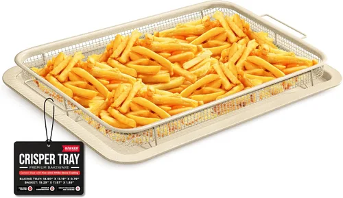 Miniatura 10 de Bakken Swiss - Bandeja para freidora de aire, 2 en 1, antiadherente, de cobre, con malla elevada, ideal para horno, para hornear y alimentos