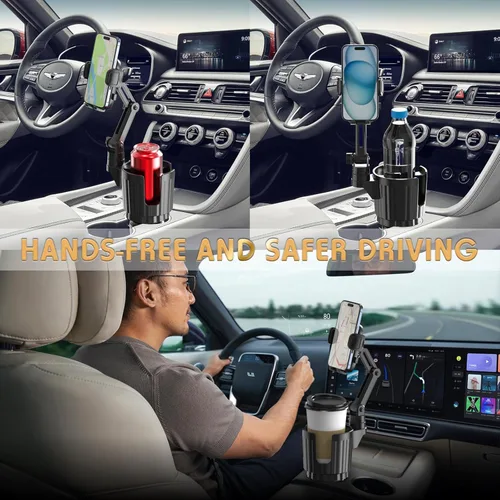 Miniatura 7 de Soportes de teléfono para tu coche, expansor de portavasos universal 2 en 1 con base ajustable y soporte para teléfono, brazo largo con soporte