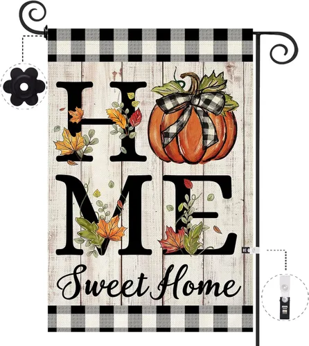 Miniatura 15 de ORTIGIA Home Sweet Home - Bandera de jardín de magnolia de doble cara de 12.5 x 18 pulgadas, para primavera y verano, a cuadros, pequeña bandera
