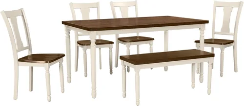 Miniatura 8 de KLMM Elegante y clásico juego de mesa de comedor de madera de 6 piezas con 4 sillas y otomana, adecuado para cocina y comedor
