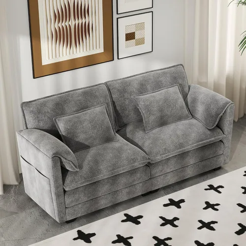 Miniatura 34 de Real Relax 145'' Sofá seccional modular, sofá convertible de 4 plazas con chenilla, 8 almohadas y 2 reposabrazos para sala de estar, oficina