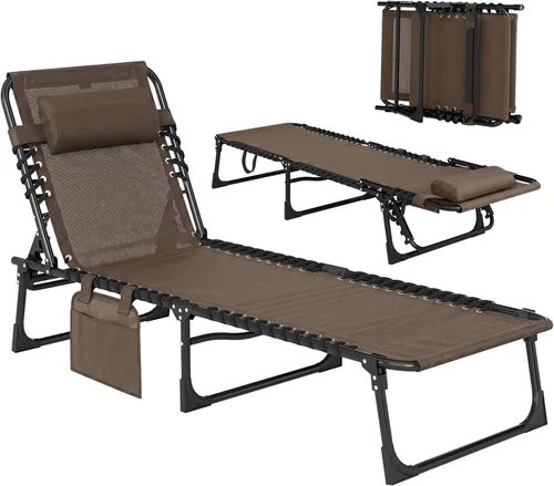 Outsunny Tumbona plegable para exteriores, silla de bronceado con bolsillo lateral, correa de transporte, tumbona portátil para patio y playa con