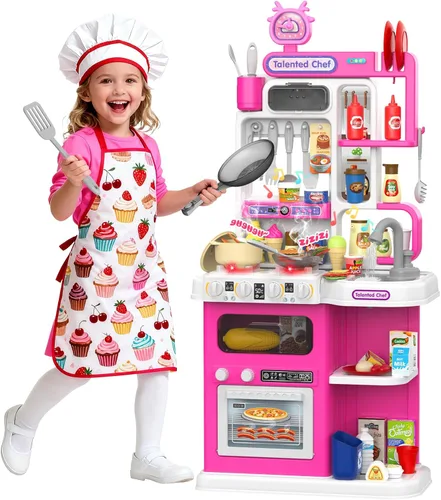 Juego de cocina para niños, cocina de juego de 36.22 pulgadas para niños pequeños de 1 a 3 años con vapor, sonido y luz, estufa de cocina,
