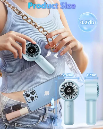Miniatura 6 de Ventilador de mano portátil, pequeño ventilador de mano turbo personal, potente, refrescante, cordón, recargable por USB, 5 velocidades, maquillaje