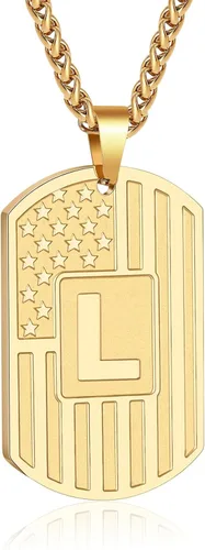 Miniatura 17 de Bellino Regalos de graduación – Collar con letra inicial de la A a la Z para hombres, niños, adolescentes, acero inoxidable, bandera estadounidense