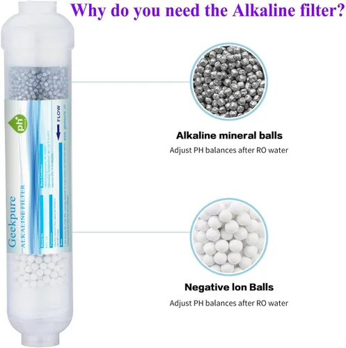 Miniatura 2 de Geekpure Cartucho de filtro de agua de repuesto alcalino en línea de 10 pulgadas pH+para sistema de ósmosis inversa -1/4 "Thread-Pack 2