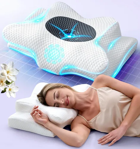 Miniatura 14 de Sleep Doctor - Almohada cervical para dormir, almohada ergonómica para dormir de lado, almohada ortopédica refrescante para aliviar el dolor, Azul