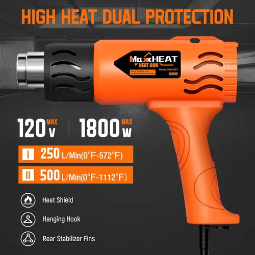 Miniatura 7 de Pistola de calor – Fusibles de doble protección 1800 W, pistola de aire caliente resistente, 2 ajustes de temperatura 572 ℉ y 1112 ℉ para tubos