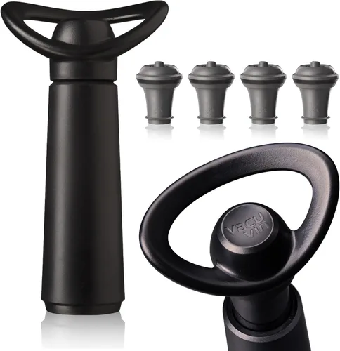 Vacu Vin Concierto para guardar vino con 4 tapones de vacío - Bomba preservadora de vino premium - sello hermético mantiene el vino fresco durante