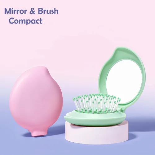 Miniatura 5 de Cepillo de pelo con espejo, juego de espejo compacto y mini cepillo de pelo, cepillo plegable para mujer, regalos para mujer, verde