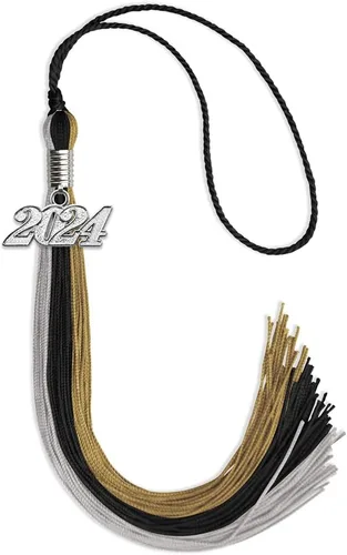 Miniatura 89 de Endea Graduation Borla de triple color con gota de fecha plateada (negro/dorado/granate, 2020)