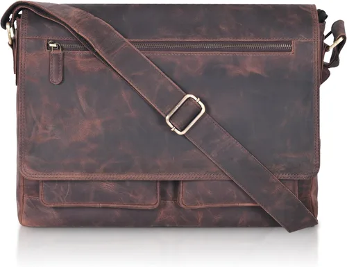 Miniatura 8 de VALENCHI Bolsa tipo mensajero de cuero de grano completo para laptop de 15.3 pulgadas para hombres y mujeres, compartimento acolchado para laptop