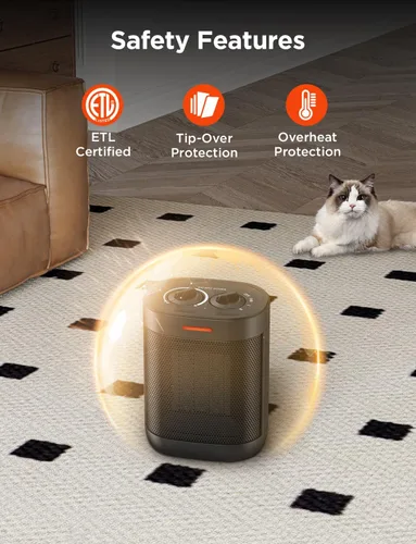Miniatura 4 de Calentador de Espacio Pequeño de 1000W para Uso en Interiores, Calentamiento Rápido 2S, Calentador de Espacio Eléctrico de Cerámica PTC con 3 Modos