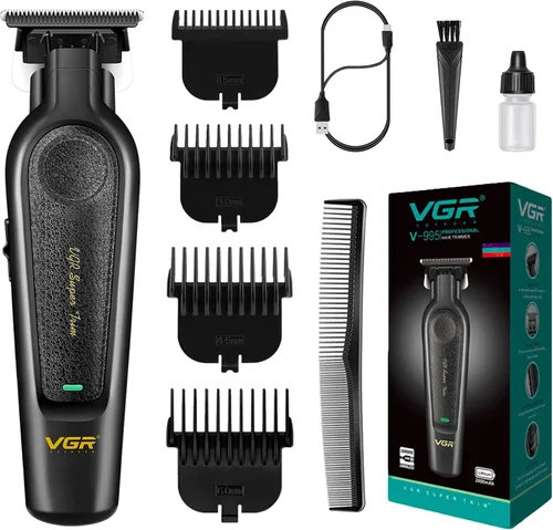 VGR 995 - Cortadora de pelo profesional para hombres, bordeadora de barbero sin huecos, recortadora de barba portátil inalámbrica para hombre con 4
