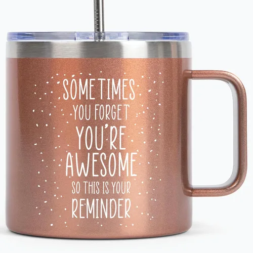 Miniatura 9 de KLUBI Regalo para esposa o regalos de cumpleaños para mamá de hija Sometimes You Forget You Are Awesome Regalos para mujeres, taza de oro rosa de 14