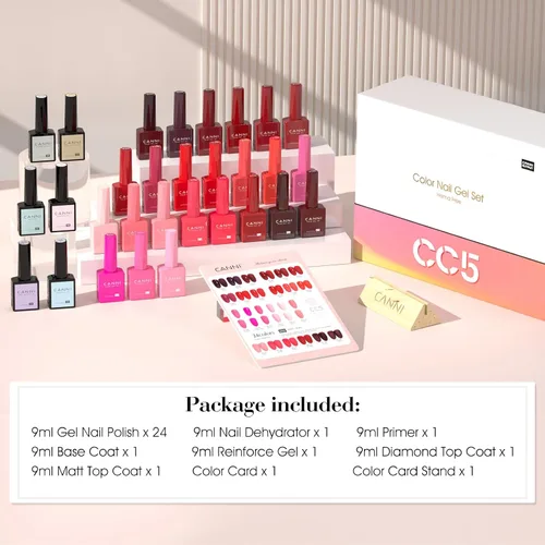 Miniatura 4 de CANNI 30 piezas de 9 ml de kit de esmalte de uñas de gel sin hema, kit de esmalte de uñas de gel de color rojo oscuro, rosa intenso, púrpura