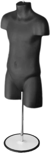 Miniatura 6 de Juego de maniquí negro con espalda hueca para niños y niños pequeños con soporte de metal, poste de metal y ganchos para colgar para encimera