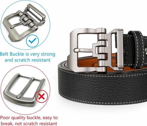 Miniatura 4 de JingHao Cinturones para hombres grandes y altos, cinturón de cuero para jeans casuales, para trabajo, todos los tamaños, 28 a 64 pulgadas, negro
