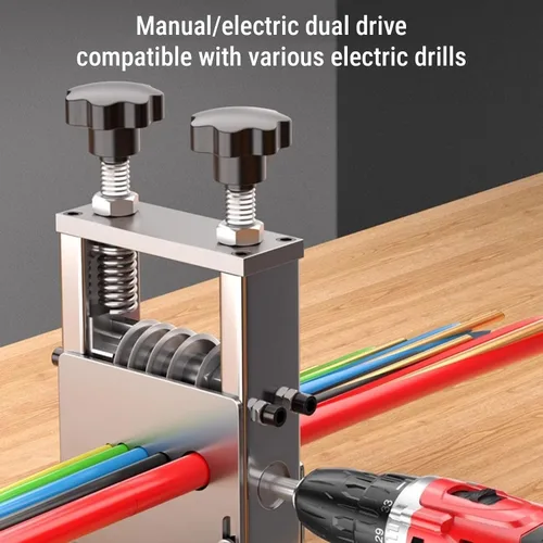 Miniatura 5 de YWBL-WH Pelacables de taladro eléctrico, máquina peladora de cables ajustable de 6 agujeros con rodillos de ranura en V y eyección automática