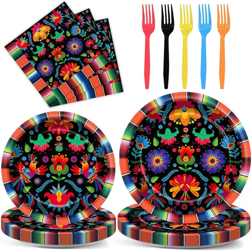 100 piezas de platos y servilletas para fiesta mexicana, suministros de fiesta Mayo México, vajilla mexicana, juego de vajilla, decoraciones para