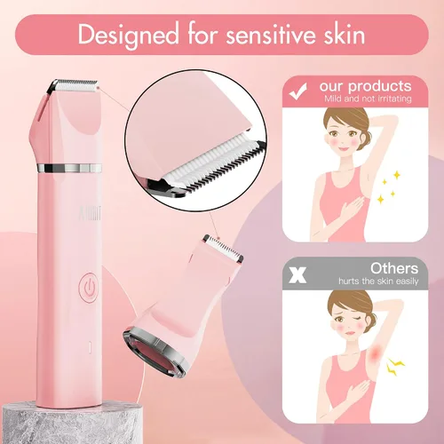 Miniatura 7 de AIBRIT PRO Recortadora eléctrica de bikini para mujer, 2 en 1, afeitadora de pelo púbico eléctrica, depiladora sin dolor, afeitadora de cuerpo, Rosa