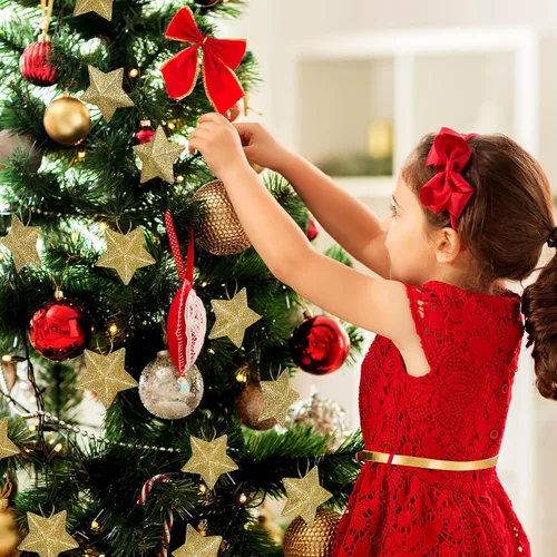 Miniatura 8 de MAGICLULU Adornos de estrella con brillantina dorada, 30 piezas, mini colgantes de estrella para árbol de Navidad, para manualidades DIY, 4.8 x 4.8