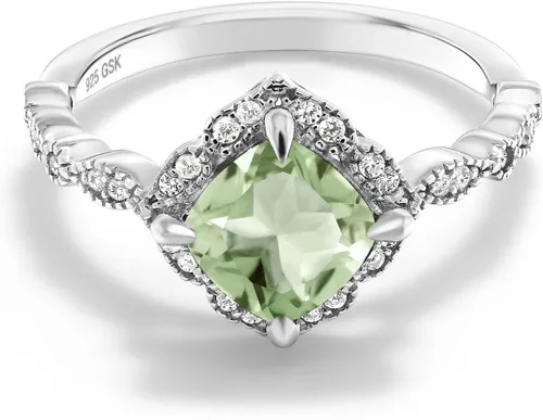 Miniatura 37 de Gem Stone King Anillo de compromiso solitario de moissanita blanca con piedra natal de corte cojín de 0.276 in para mujer, plata de ley 925