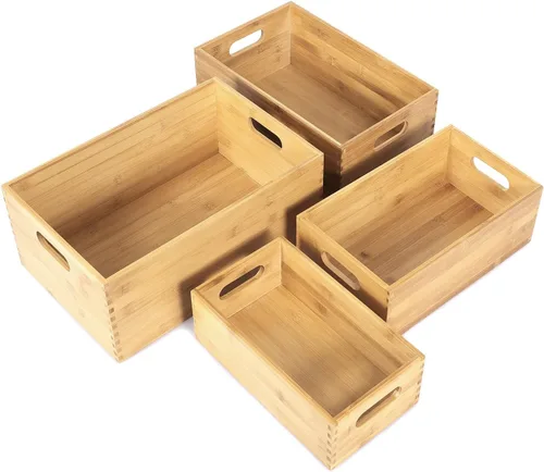 Miniatura 8 de ANMINY Juego de 4 cajas de madera anidables para almacenamiento, contenedores de almacenamiento de madera de bambú, cajas de almacenamiento