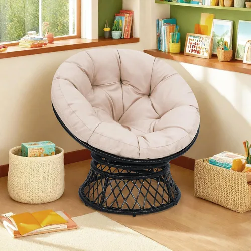 Miniatura 6 de KROFEM Silla Papasan ergonómica de mimbre de 40 pulgadas, silla giratoria de 360° para interiores y exteriores con cojín grueso suave, ideal