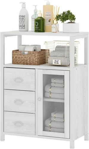 Miniatura 8 de Homeiju Gabinete de almacenamiento de piso de baño con 3 cajones extraíbles y 1 puerta, gabinete de almacenamiento industrial para cocina, sala