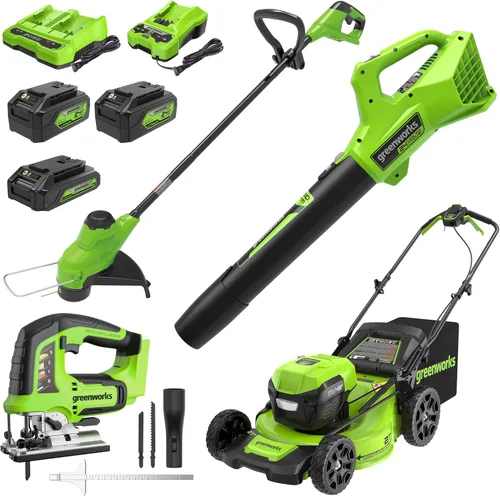 Miniatura 15 de Greenworks 48V (24V x 2) Herramienta de patio inalámbrica de alto rendimiento Combo: cortacésped autopropulsado de 21 pulgadas, recortadora