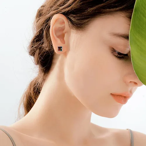 Miniatura 5 de Aretes de ópalo de fuego negro, plata de ley 925, aretes cuadrados negros, joyería de ópalo, regalos de cumpleaños y Navidad para mujeres, Plata