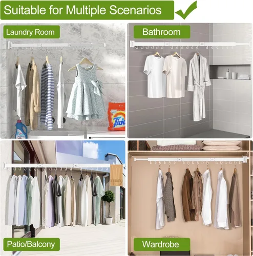 Miniatura 4 de Kelisiting Estante de Secado de Ropa Plegable, Estante de Secado de Lavandería Plegable de 2 Pliegues para Montaje en Pared, [Sin Perforación] Blanco