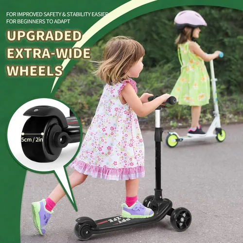 Miniatura 6 de Besrey - Patinete para niños de 3 a 10 años, patinete plegable de 3 ruedas con altura ajustable, ruedas con luz LED, plataforma extra ancha