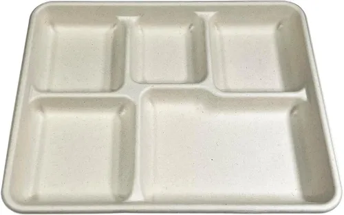 Miniatura 2 de Bandeja de 5 compartimentos de fibra desechable y compostable de alta resistencia actualizada (500/caja)