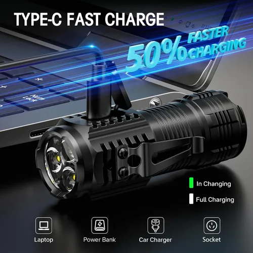Miniatura 2 de LETMY Mini linternas recargables con base magnética, paquete de 2 luces brillantes de 3 LED, pequeña linterna EDC con clip para cinturón, 4 modos