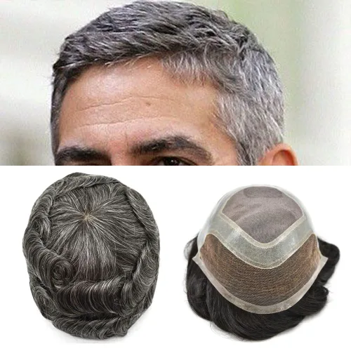 Miniatura 8 de Toupee - Pieza de cabello humano con encaje frontal para hombre, sistema de cabello fino de repuesto mono, 8 x 10 pulgadas, protesis capilar para 3#