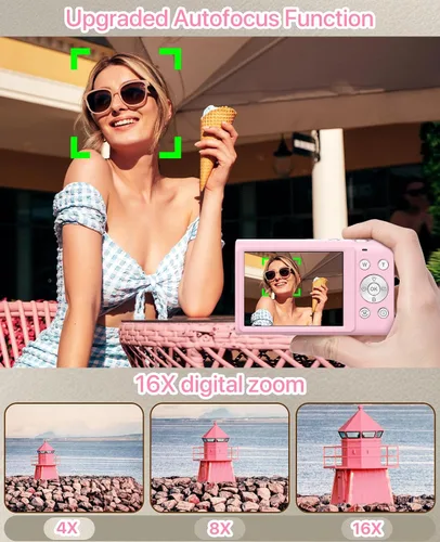 Miniatura 4 de Cámara digital, cámara de videoblogs 4K para YouTube con cámaras de enfoque automático para fotografía con zoom digital 16X, cámara digital compacta
