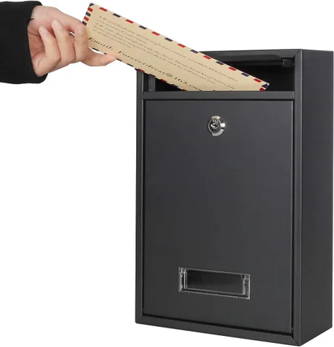 Miniatura 5 de Decaller Buzón montado en la pared con cerradura de llave, buzón de metal a prueba de óxido para exteriores, 15.2 x 10.1 x 3.3 pulgadas, 006 negro