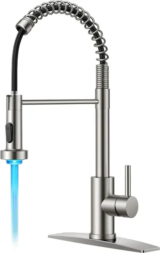 Miniatura 18 de FORIOUS Grifo de cocina con rociador extraíble, grifo de fregadero clásico de resorte extraíble de acero inoxidable comercial de una sola manija