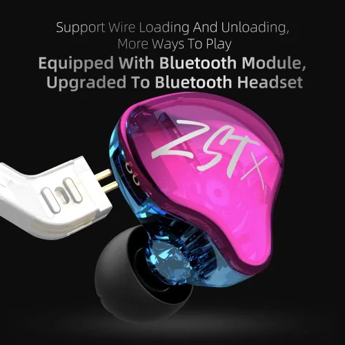 Miniatura 7 de KZ ZST X Monitores intrauditivos, auriculares ZSTX híbridos dinámicos con doble controlador mejorado, auriculares HiFi estéreo IEM con cable Cian