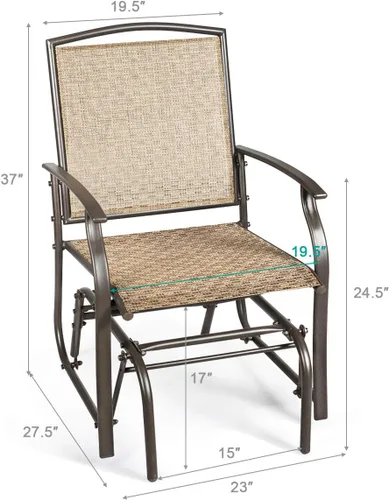 Miniatura 3 de Giantex Silla mecedora para exteriores con marco de metal resistente y tela de malla transpirable, mecedora de porche para césped, jardín, porche