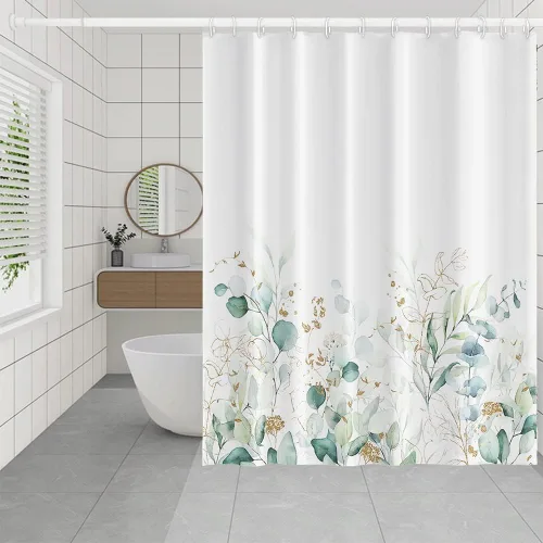 Miniatura 9 de Cortinas de ducha botánicas verdes de 36 x 72 pulgadas, hojas de eucalipto naturales de primavera para minimalismo moderno, decoración de baño, tela