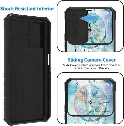 Miniatura 122 de Funda para Samsung Galaxy S22 Ultra 5G, Galaxy S22 Ultra con cubierta de cámara deslizante, funda resistente de doble capa con función atril Black