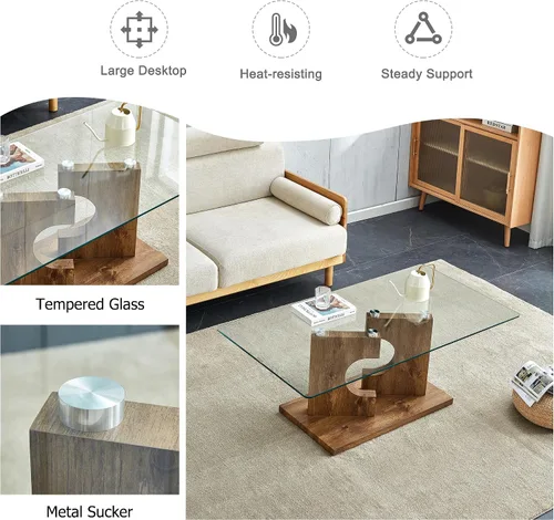 Miniatura 7 de Mesas de centro de cristal para sala de estar, mesa central rectangular moderna de 47.2 pulgadas, mesa de cóctel minimalista con parte superior