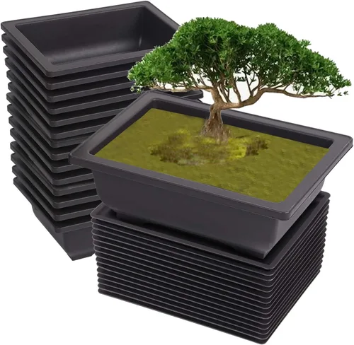 Miniatura 8 de KINJOEK 15 macetas de entrenamiento de bonsái de plástico de 6.5 pulgadas con bandejas de drenaje, maceta rectangular para árbol de bonsái, maceta