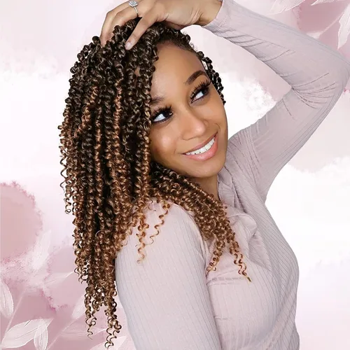 Miniatura 53 de Cabello Passion Twist de 12 pulgadas, 8 paquetes, cabello de ganchillo pretrenzado para mujeres negras, cabello rizado de ganchillo preenlazado, 1b#