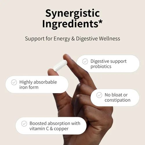 Miniatura 5 de Nourished Natural Health ProbIron - Suplemento probiótico + hierro para mujer potenciado con vitamina C y cobre, fórmula vegana para energía