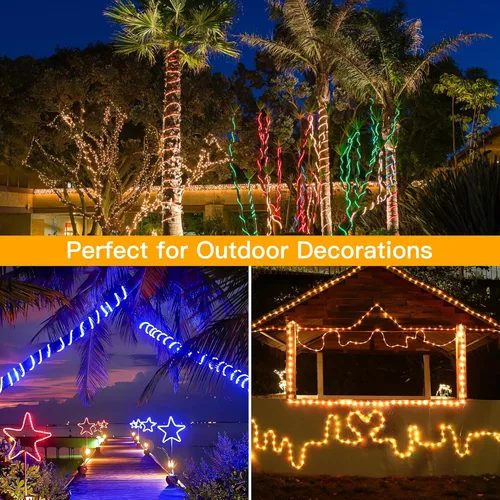 Miniatura 8 de Ollny Cuerda de luces para exteriores que cambian de color, 66 pies, 200 luces LED impermeables enchufables de Navidad con control remoto, 16