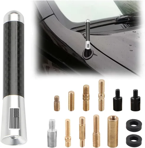Miniatura 16 de BESULEN Antena Corta de Coche, Antena de Radio de Auto de 3.1 Pulgadas de Fibra de Carbono con Bandera Americana de Aluminio para Recepción AM/FM